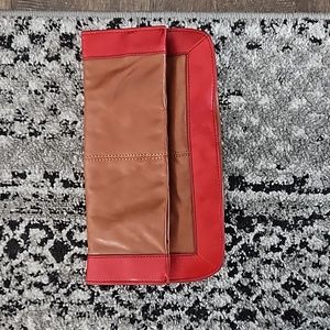 Lamb leather red and camel clutch